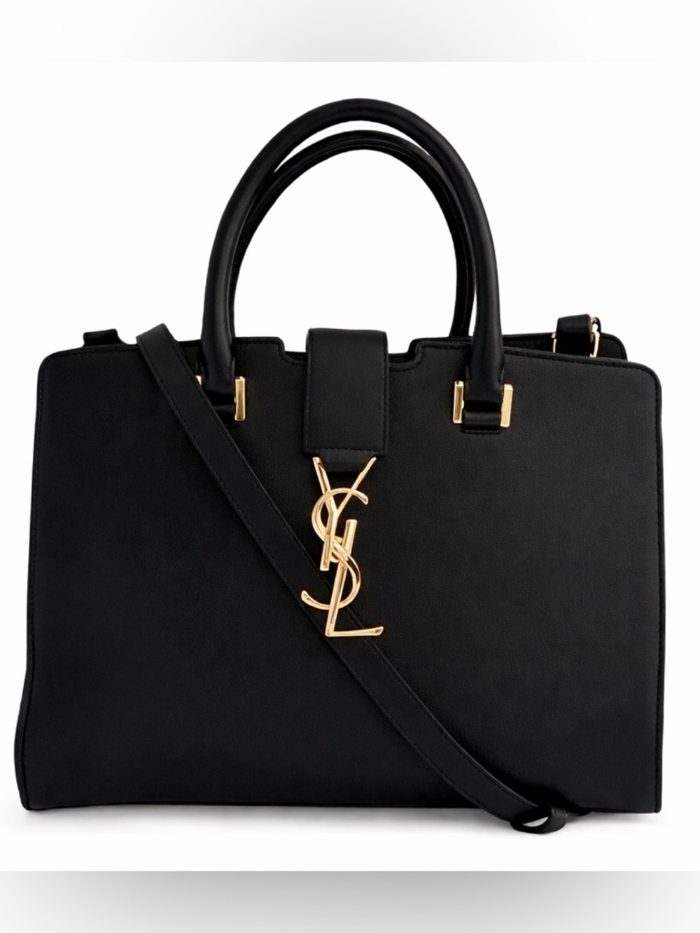 Saint Laurent YSL Baby Cabas Black Calfskin Gold HW Satchel Entrupy COA Auth